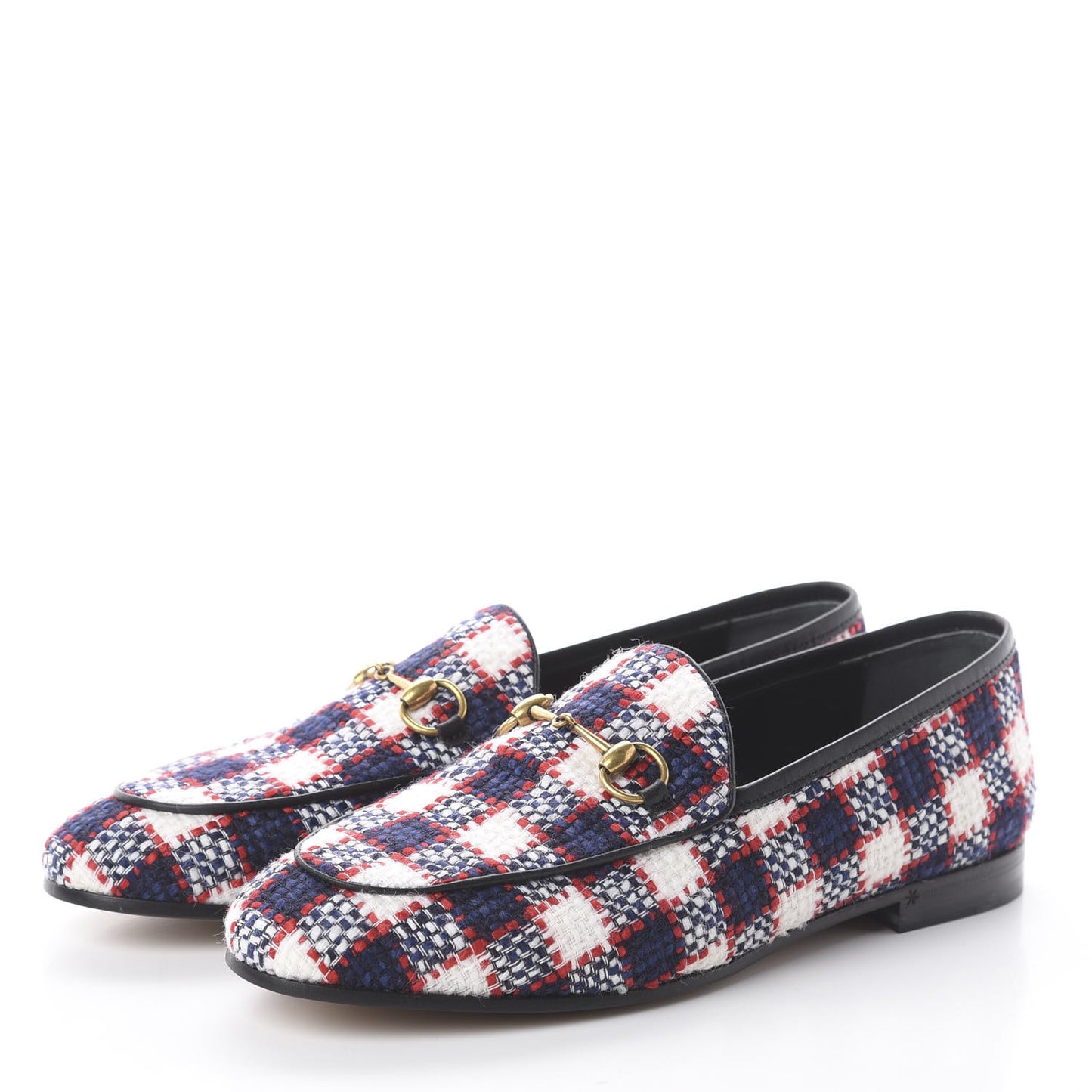 Vintage Tweed Check Horsebit Womens Jordaan Loafers 39 White Hibiscus Red Marine