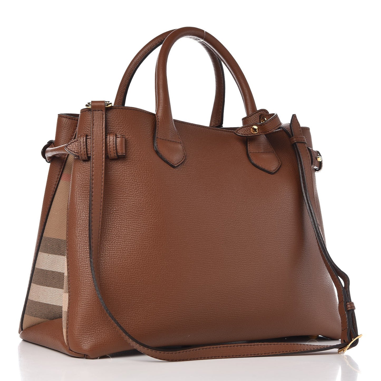 Grainy Calfskin House Check Medium Banner Tote Tan