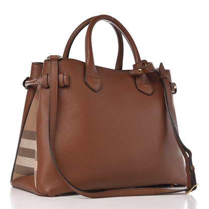 Burberry Grainy Calfskin House Check Medium Banner Tote Tan 4 of 9