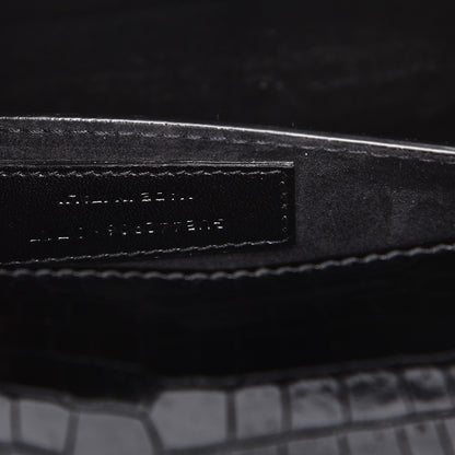 Saint Laurent Calfskin Crocodile Embossed Medium Monogram Sunset Black 8 of 9
