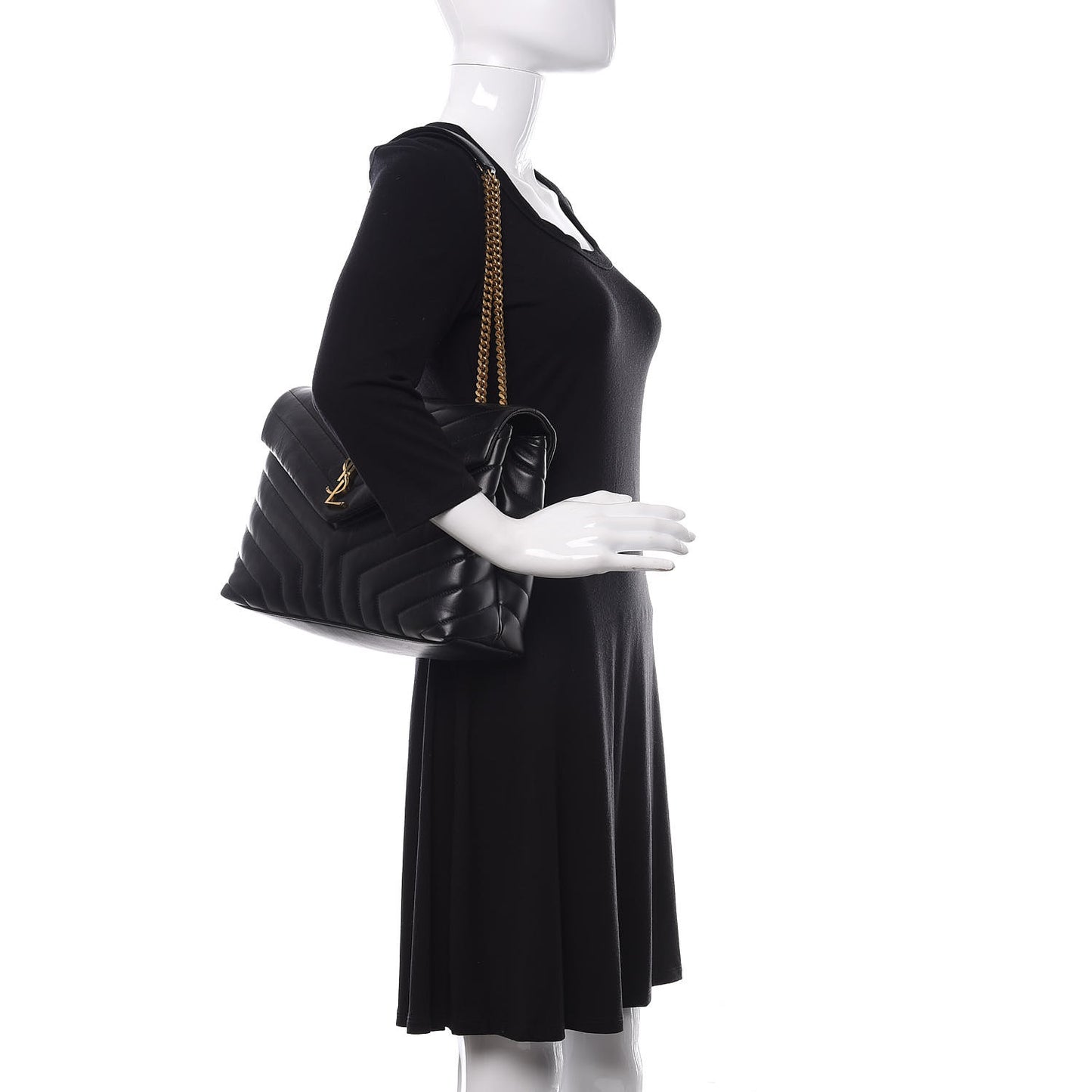 Calfskin Y Quilted Monogram Medium Loulou Chain Satchel Black