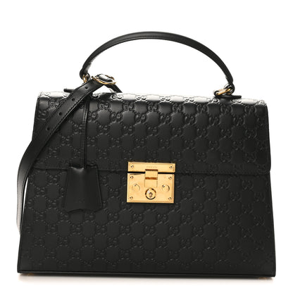 Gucci Guccissima Signature Medium Padlock Top Handle Bag Black 1 of 10