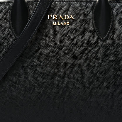 Prada Saffiano City Calfskin Small Bibliothèque Top Handle Black White 8 of 12