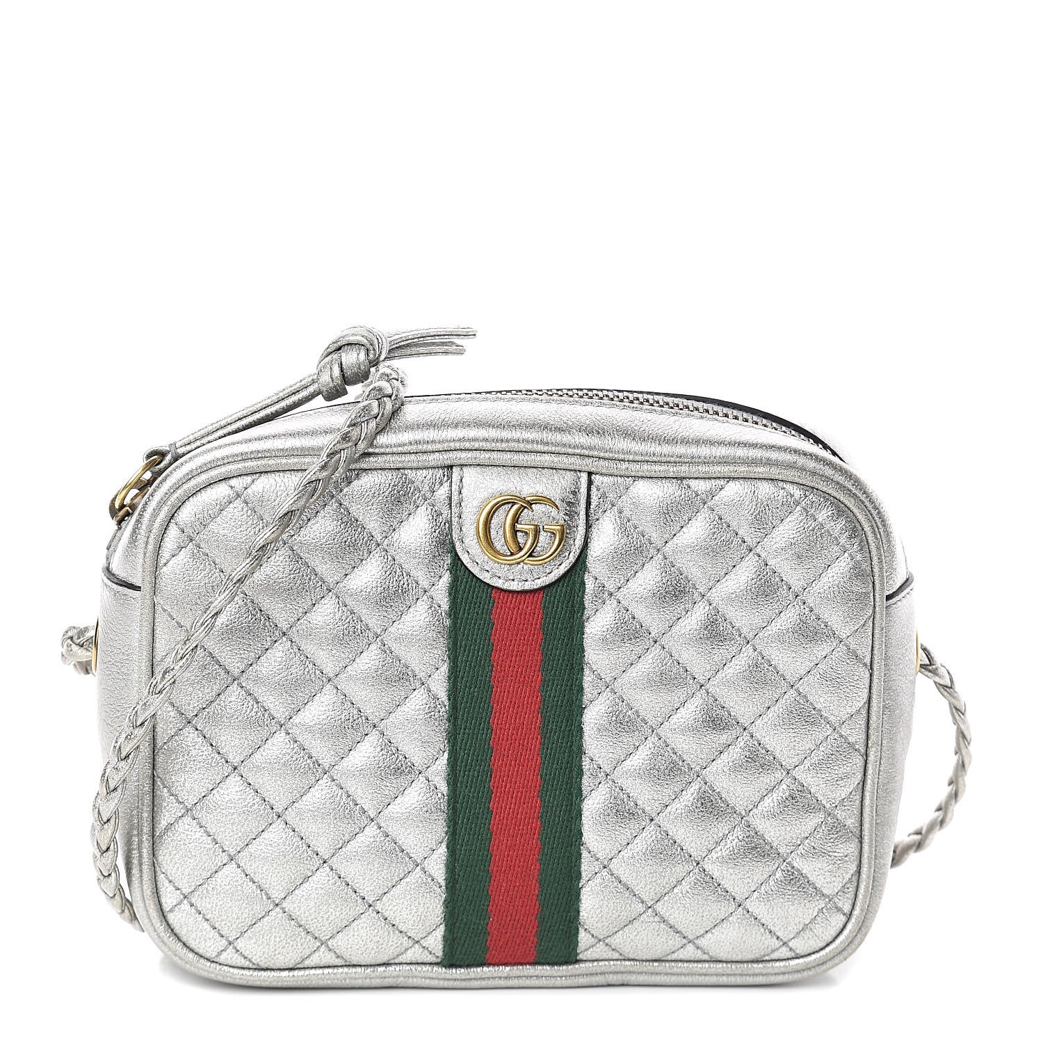 Gucci Laminated Nappa Web Trapuntata Mini GG Shoulder Bag Argento 1 of 9