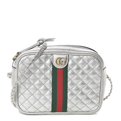 Gucci Laminated Nappa Web Trapuntata Mini GG Shoulder Bag Argento 1 of 9