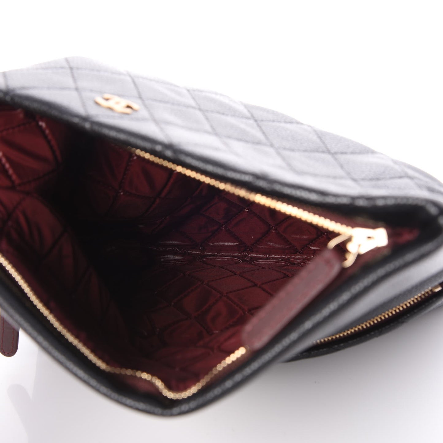 Caviar Quilted CC Beauty Clutch Black