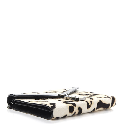 Saint Laurent Calf Hair Leopard Print Monogram Cassandra Chain Wallet White Multicolor 4 of 11