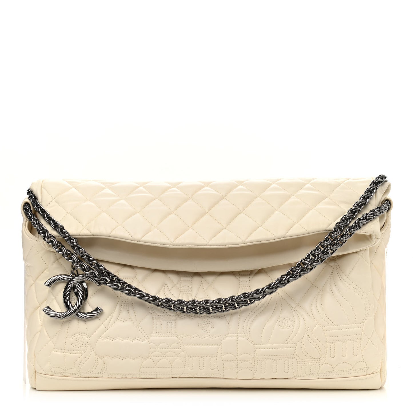 Lambskin Quilted Large Paris Moscou Red Square Bag Beige