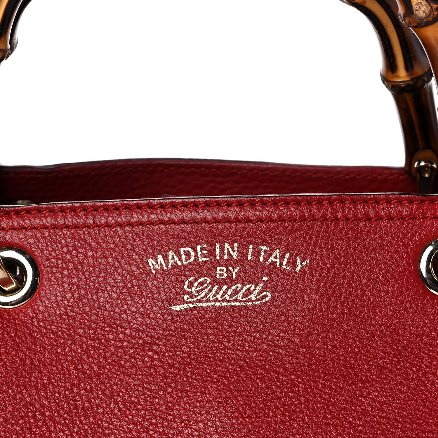 Gucci Pebbled Calfskin Medium Bamboo Shopper Tote Red 8 of 14