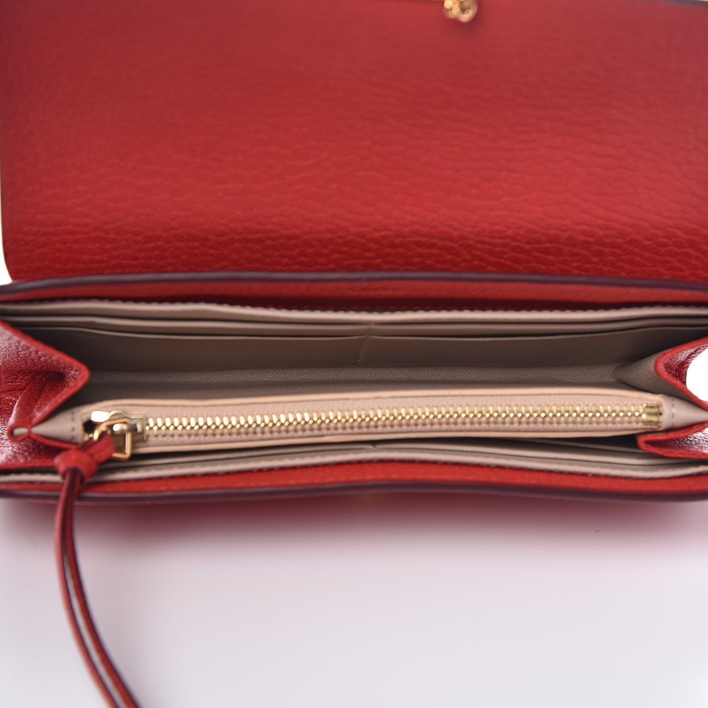 Grained Lambskin Drew Long Wallet with Flap Plaid Red