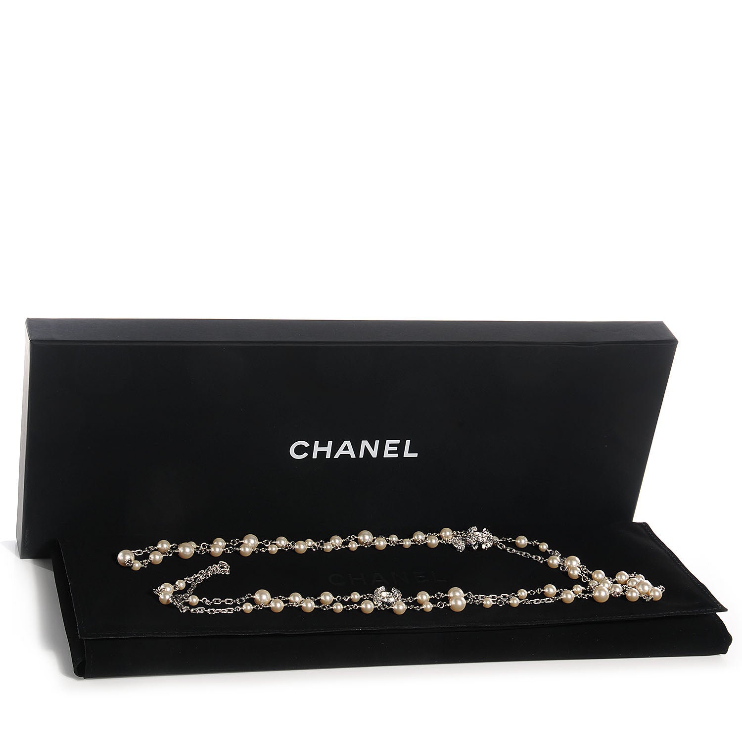 Chanel Crystal Pearl CC Long Necklace Silver 6 of 6