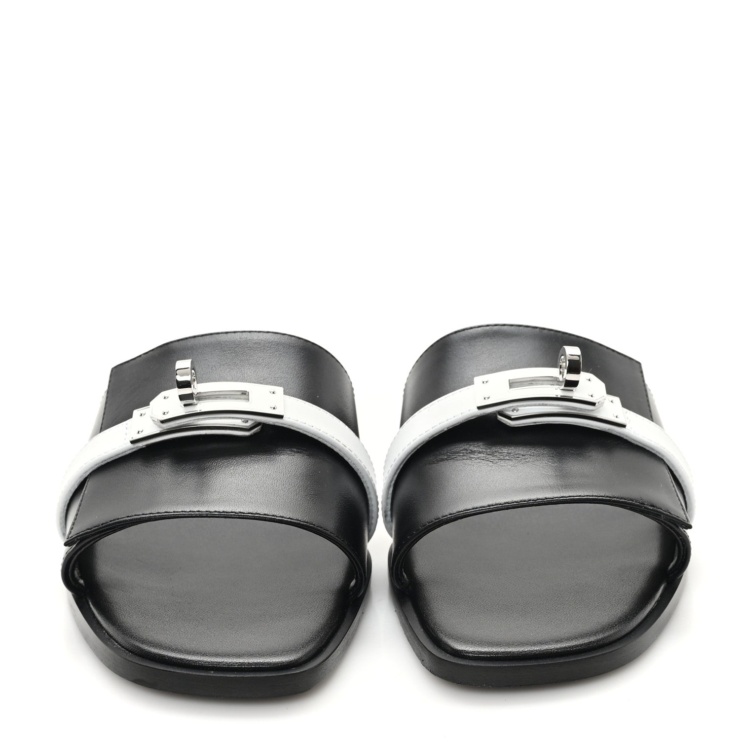 Hermes Calfskin Giulia Sandals 37 Black White 3 of 9