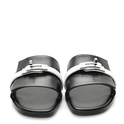 Hermes Calfskin Giulia Sandals 37 Black White 3 of 9
