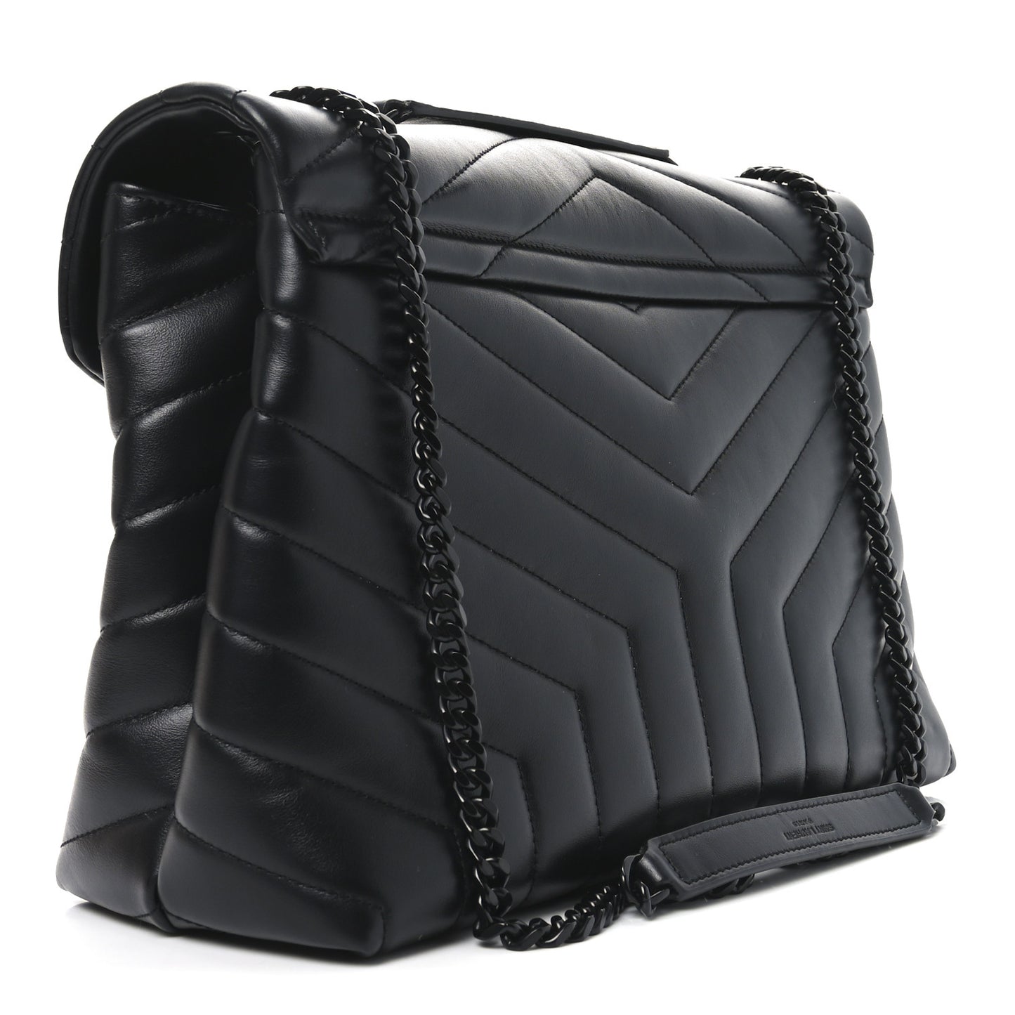 Calfskin Y Quilted Monogram Monochrome Medium Loulou Chain Satchel Black