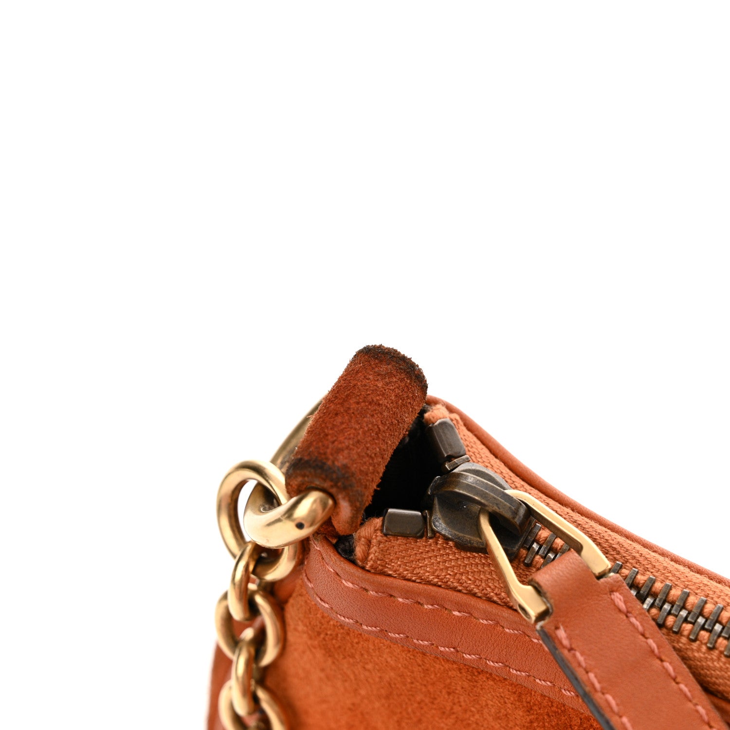 Gucci Suede Monogram Horsebit Nail Chain Pochette Orange 13 of 15