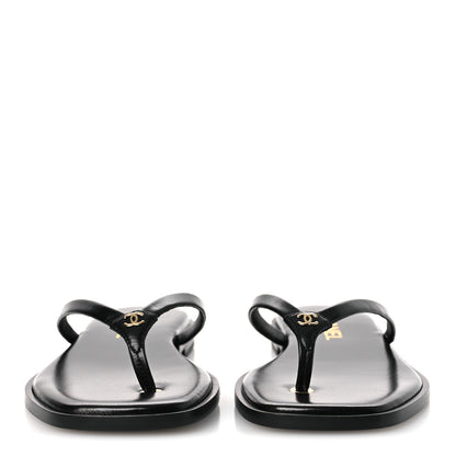 Chanel Goatskin CC Times Square Thong Sandals 37 Black 3 of 12