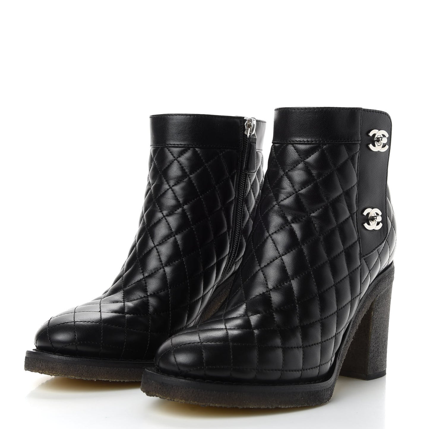 Lambskin Quilted Turnlock Boots 38.5 Black