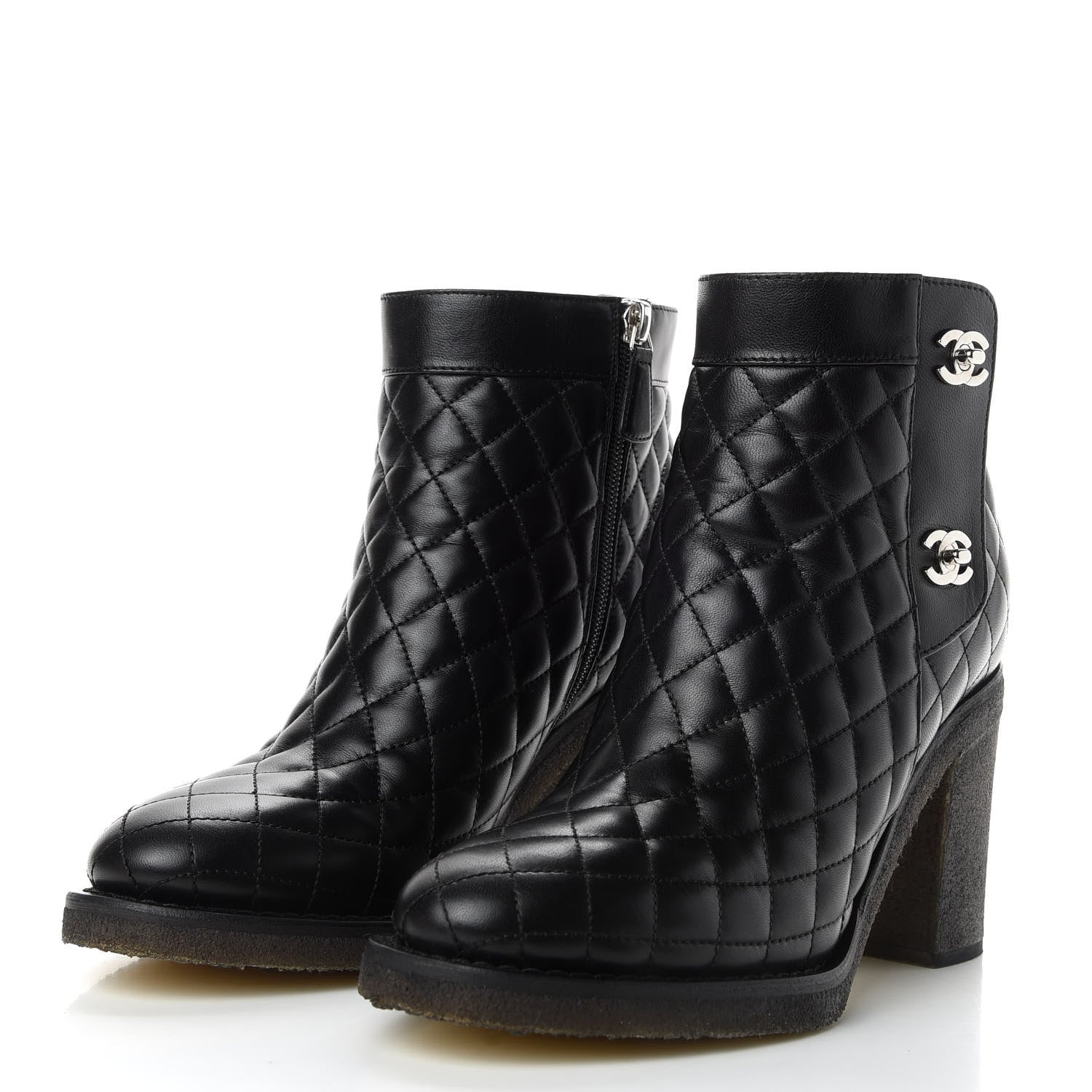 Chanel Lambskin Quilted Turnlock Boots 38.5 Black 3 of 9