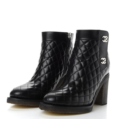 Chanel Lambskin Quilted Turnlock Boots 38.5 Black 3 of 9