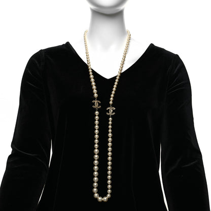 Chanel Graduated Pearl Crystal CC Long Necklace White 2 of 6