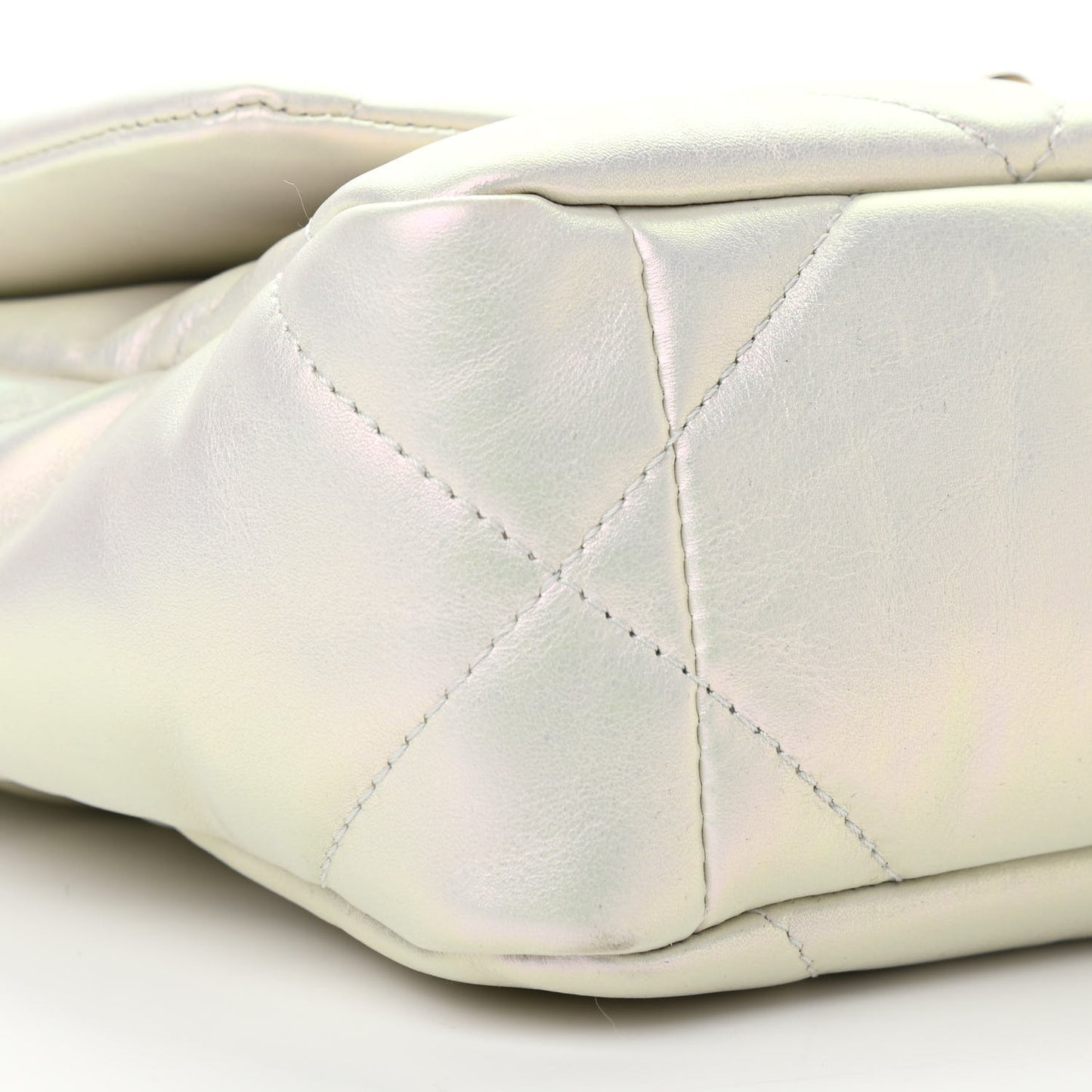 Iridescent Calfskin Quilted Medium Chanel 19 Flap White