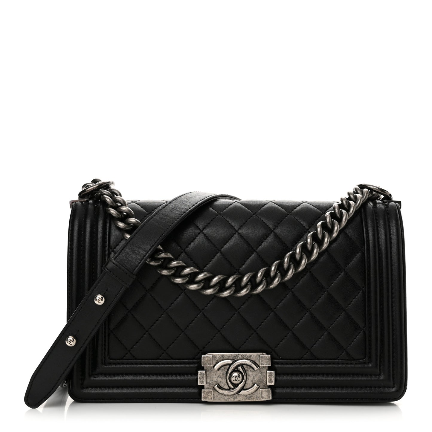 Lambskin Quilted Medium Boy Flap Black