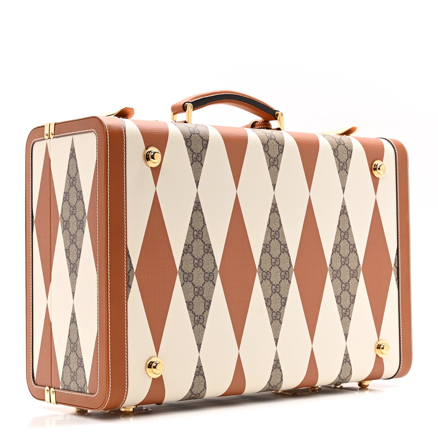 Gucci GG Supreme Monogram Boarded Dyana Calfskin Rhombus Print Savoy Medium Rigid Suitcase Beige Ebony Mystic White Hazel Brown 2 of 13