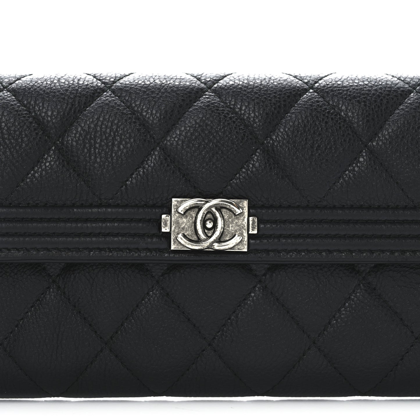 Caviar Quilted Large Boy Gusset Flap Wallet Black