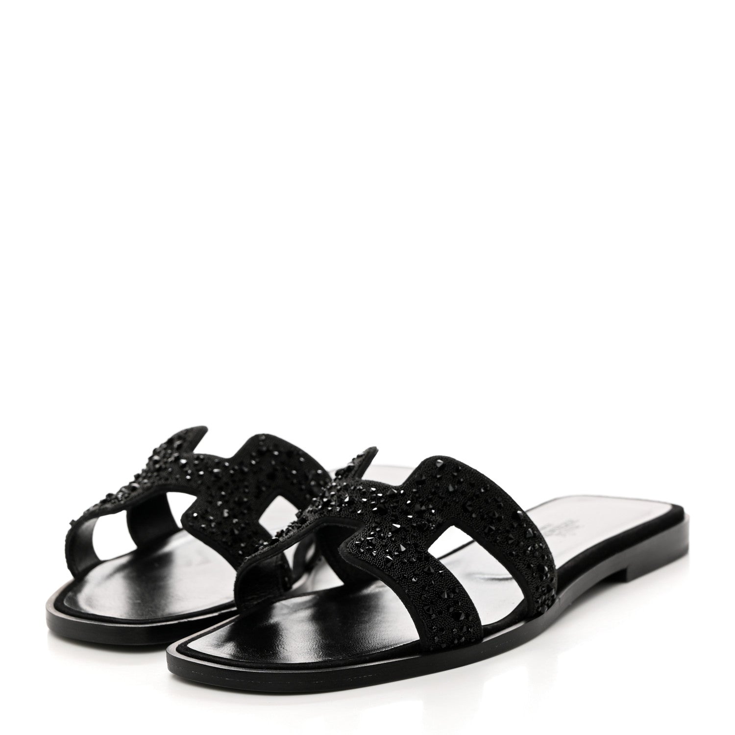 Hermes Suede Crystal Oran Sandals 36 Black 3 of 8