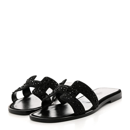 Hermes Suede Crystal Oran Sandals 36 Black 3 of 8