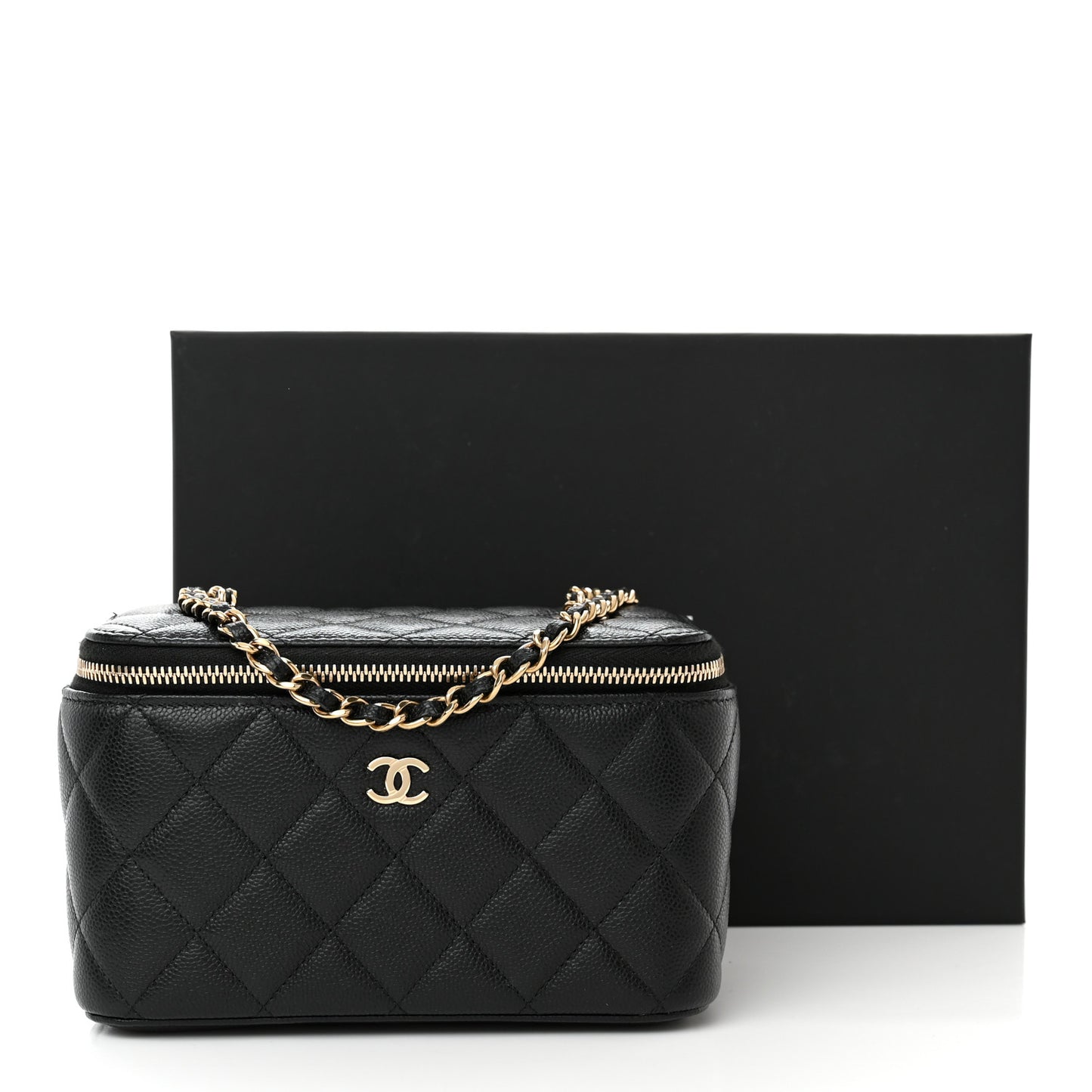 Caviar Quilted Small Vanity Case With Chain Black