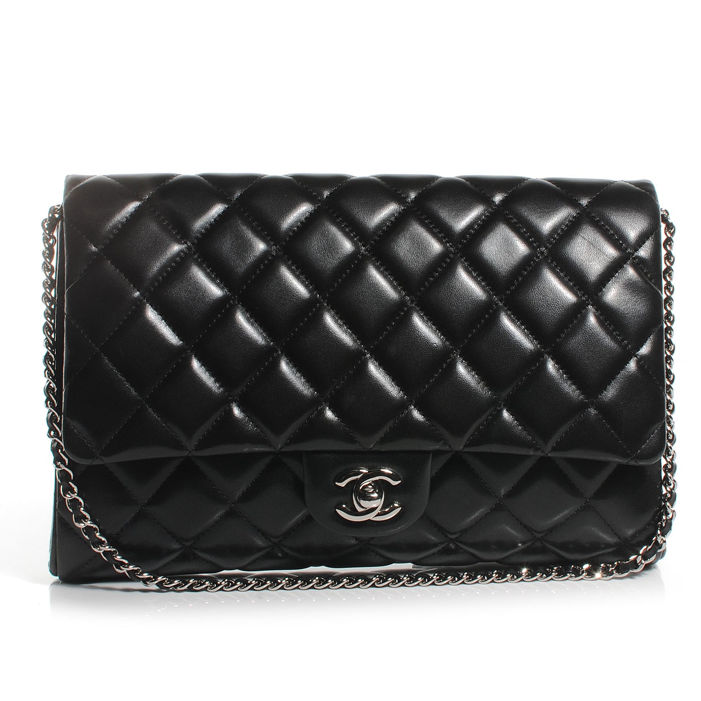 Lambskin Quilted Clutch Flap Black