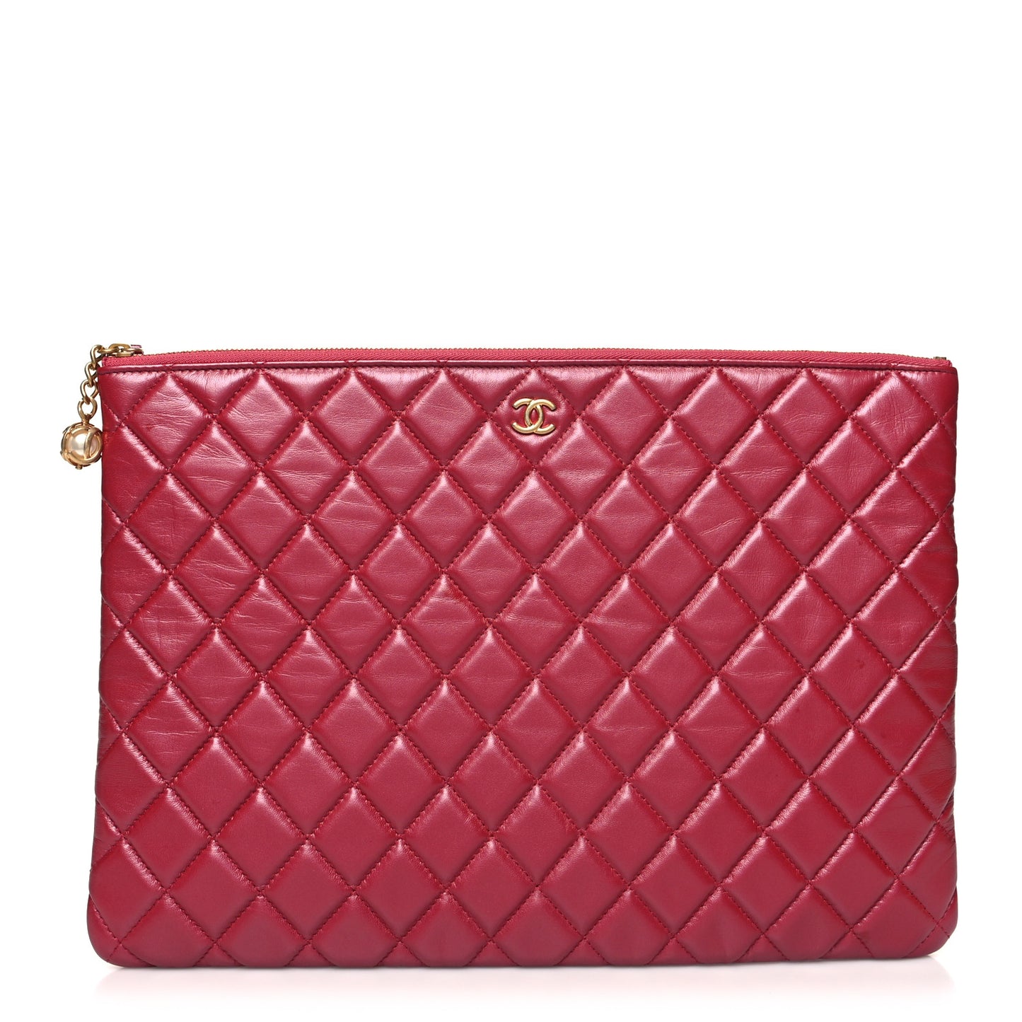 Lambskin Quilted Large Cosmetic Case Red
