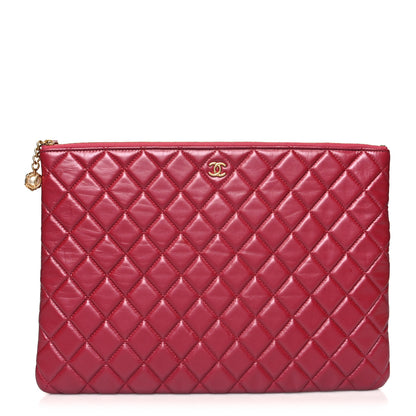 Chanel Lambskin Quilted Large Cosmetic Case Red 1 of 9
