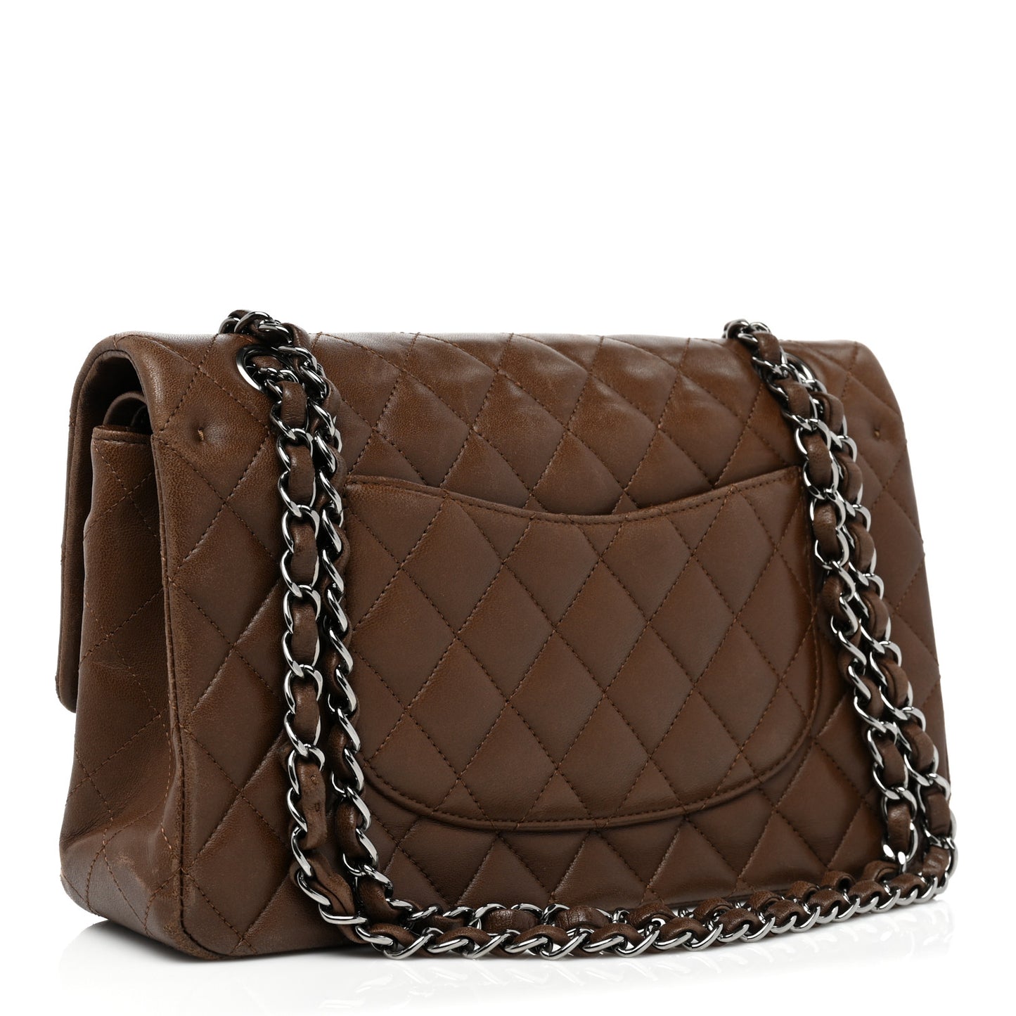 Lambskin Quilted Medium Double Flap Brown