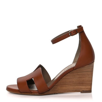 Hermes Calfskin Legend Wedge Sandals 36 Gold 1 of 8