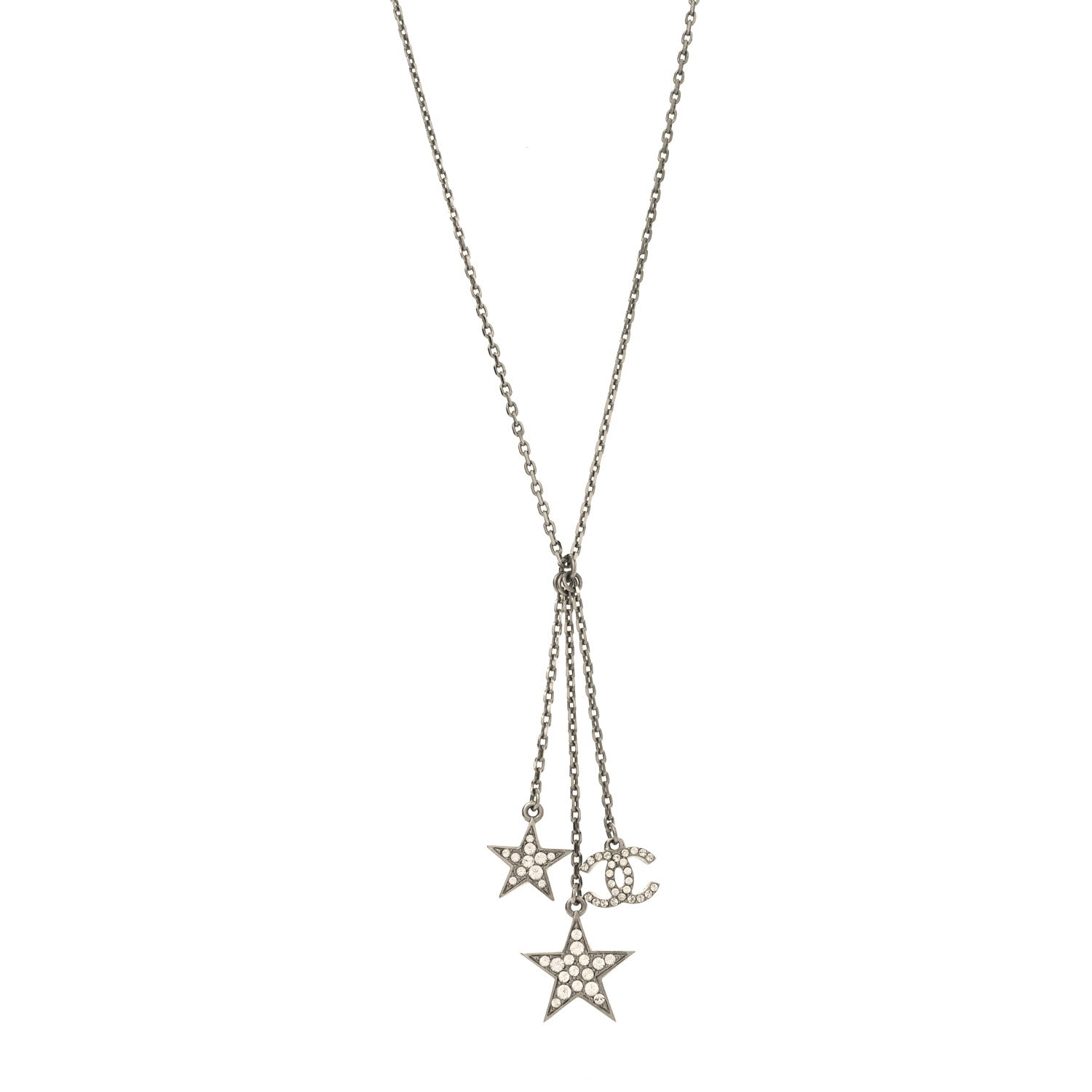 Chanel Crystal Star CC Pendant Necklace Silver Gold 1 of 5