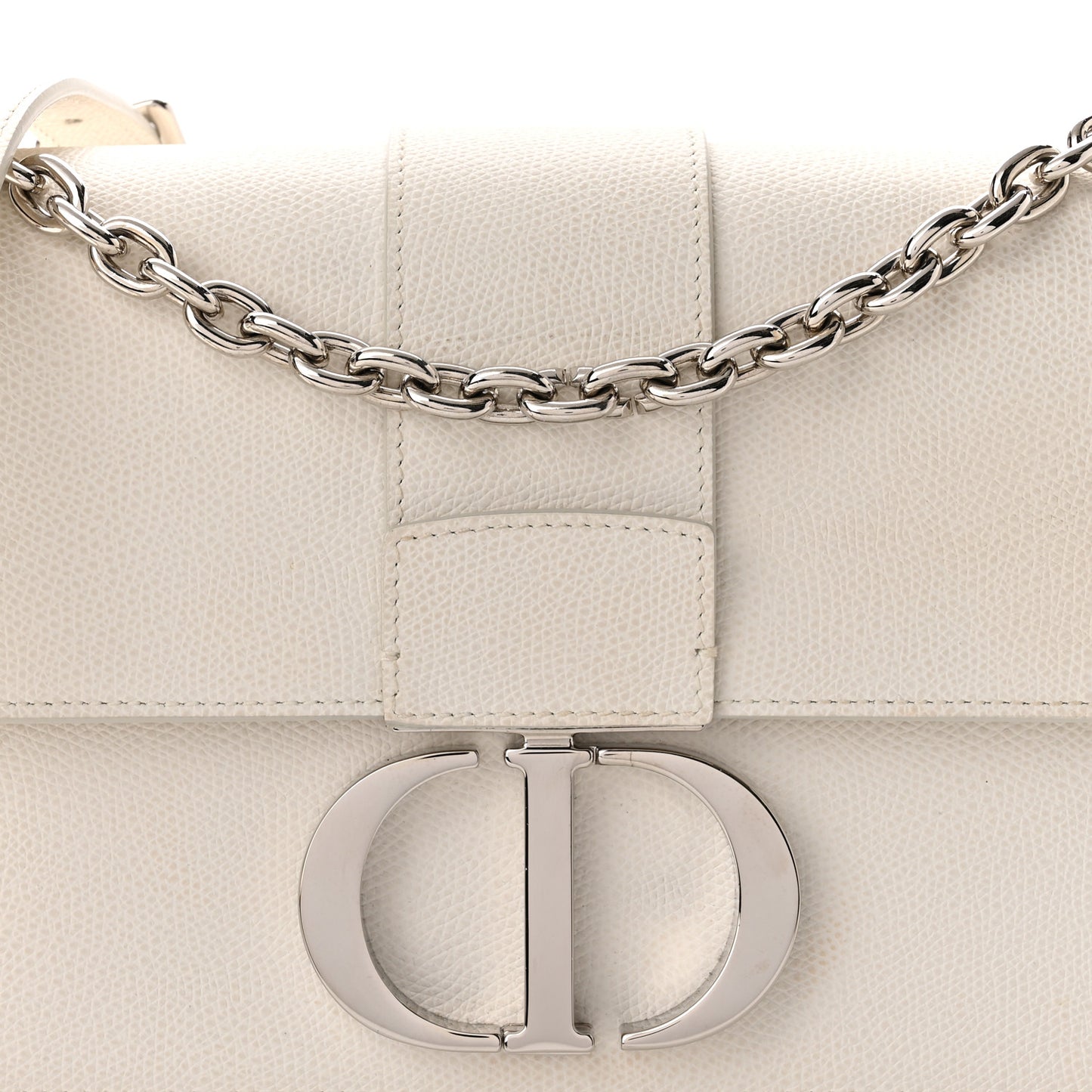 Grained Calfskin 30 Montaigne Chain Flap Bag White