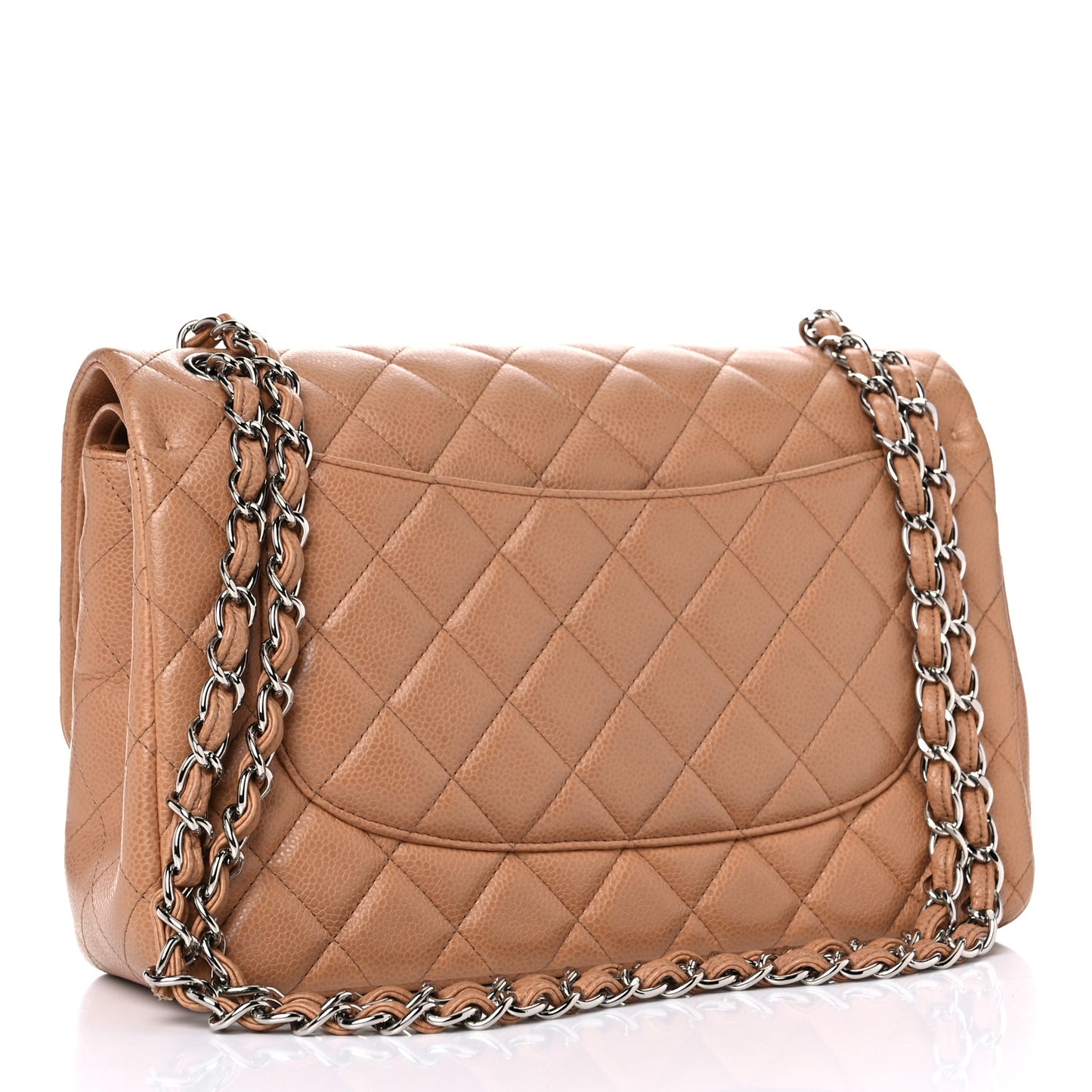 Caviar Quilted Jumbo Double Flap Light Brown