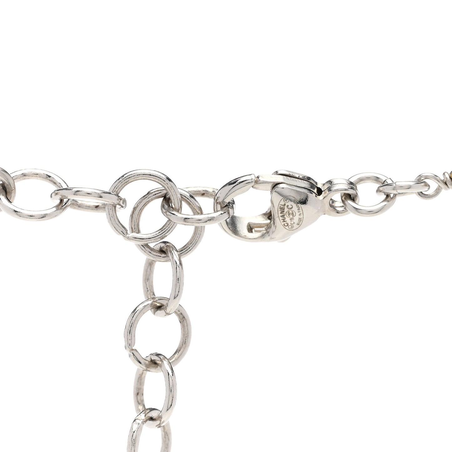 Pearl Enamel Bead CC Long Necklace Silver White