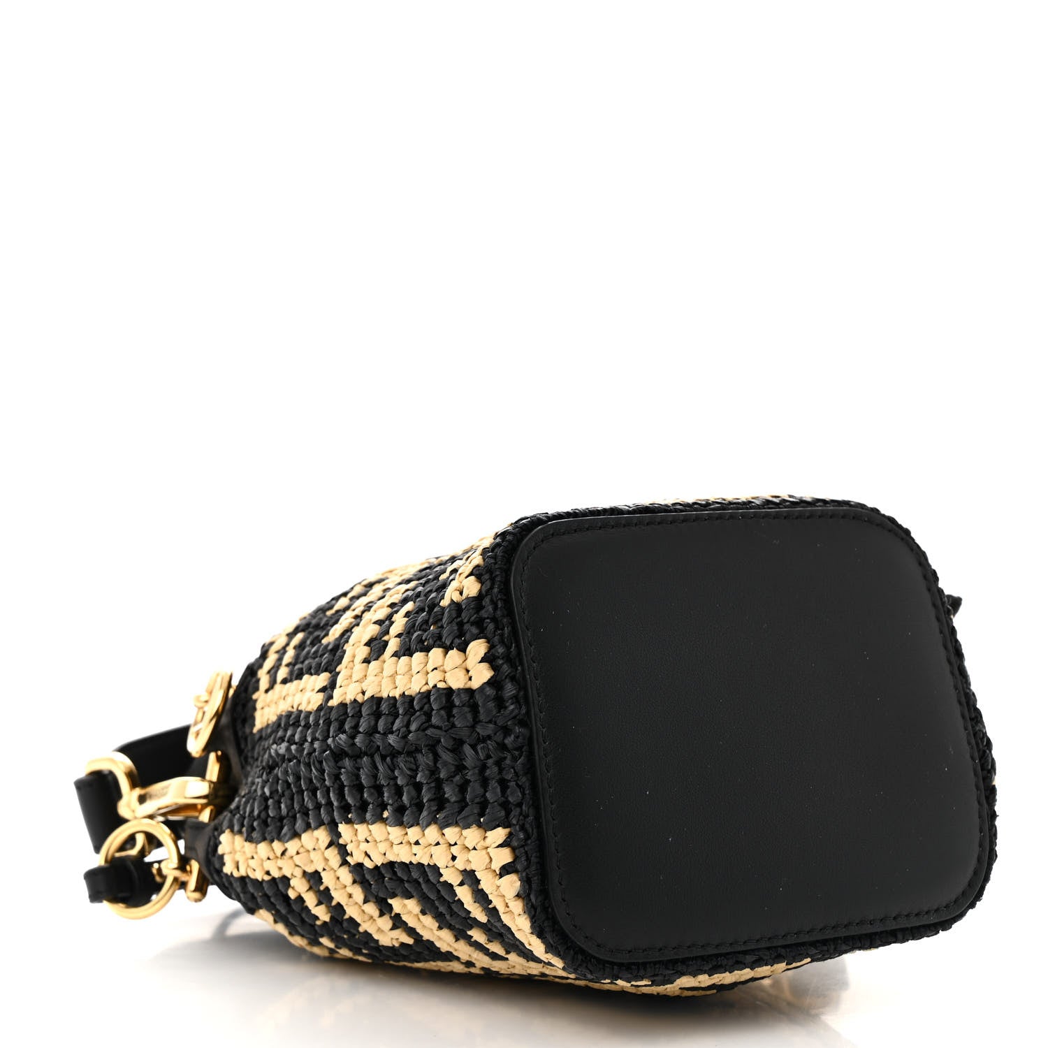 Fendi Raffia Vitello Seta F is Fendi FF Woven Mini Mon Tresor Bucket Bag Black Natural 3 of 9