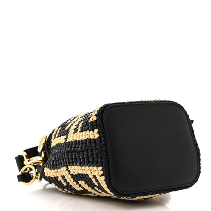 Fendi Raffia Vitello Seta F is Fendi FF Woven Mini Mon Tresor Bucket Bag Black Natural 3 of 9