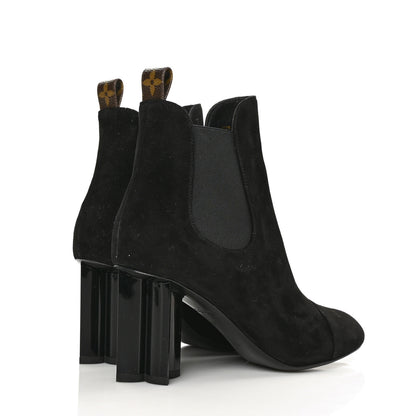Louis Vuitton Suede Monogram Uniformes Cap Toe Chelsea 80mm Ankle Boots 36.5 Black 4 of 7