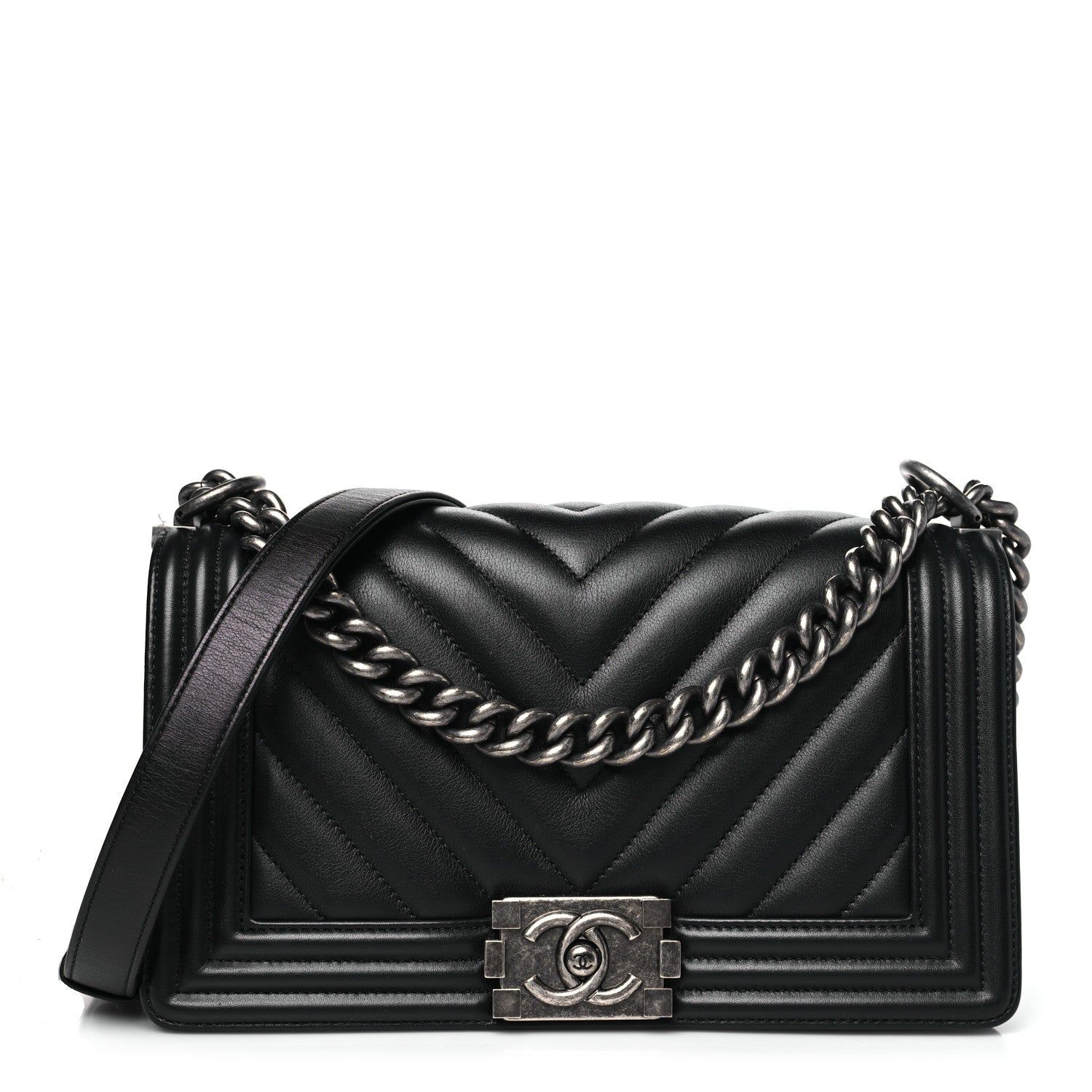 Chanel Calfskin Chevron Quilted Medium Boy Flap Black 1 of 11