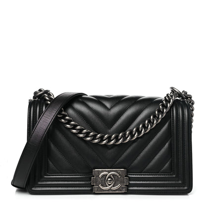 Chanel Calfskin Chevron Quilted Medium Boy Flap Black 1 of 11