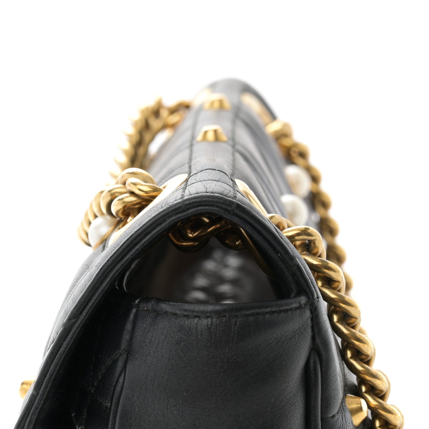Calfskin Matelasse Studded Small Pearly GG Marmont Shoulder Bag Black