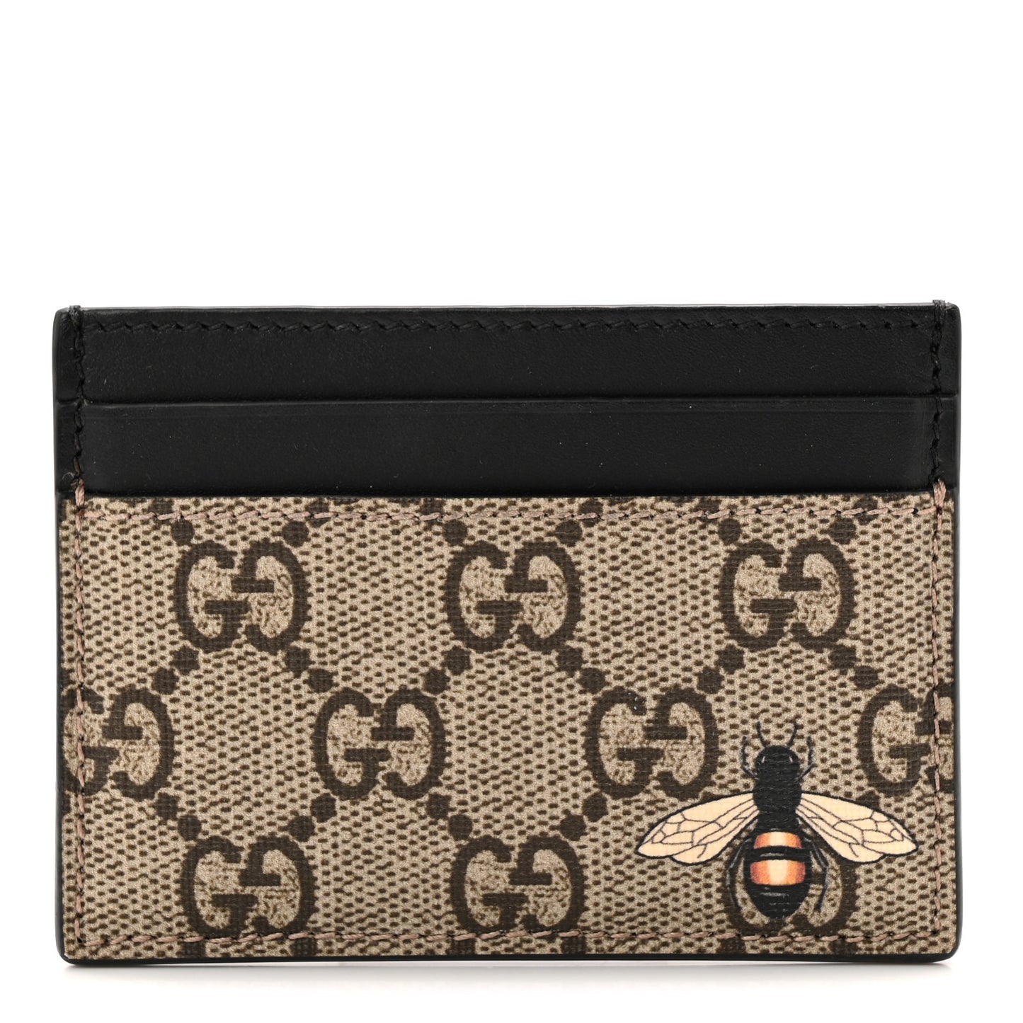 GG Supreme Monogram Bee Print Card Holder Black