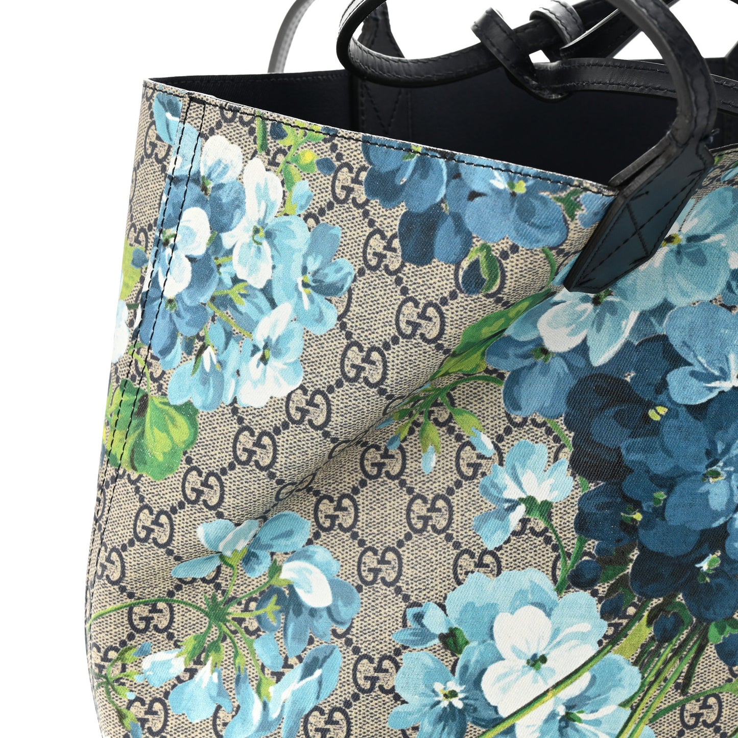 GG Supreme Monogram Blooms Medium Reversible Tote Beige Blue Navy