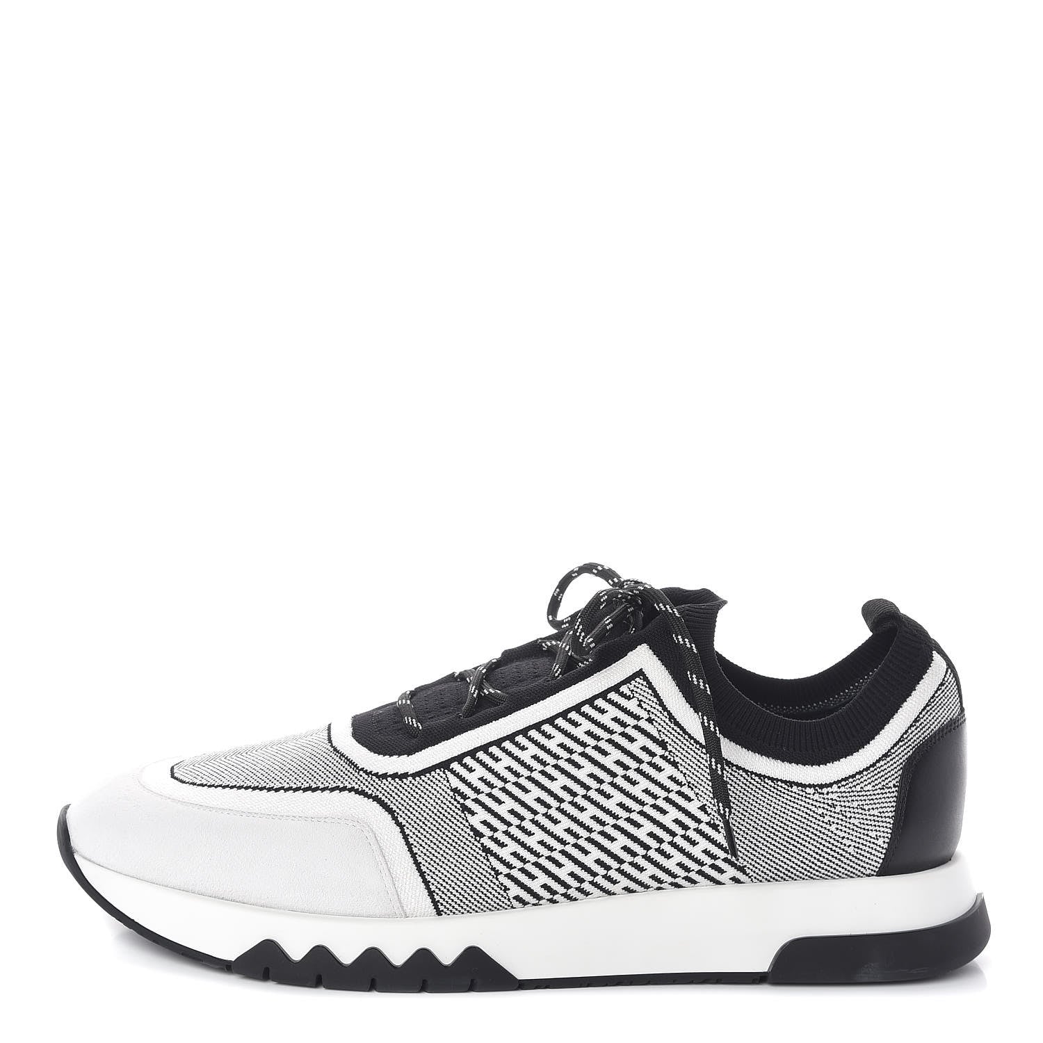 Hermes Knit Goatskin Mens Addict Sneakers 45 Black White 1 of 7