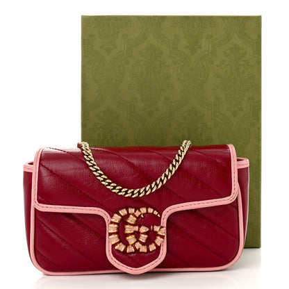 Gucci Azalea Calfskin Enamel Matelasse Diagonal Super Mini Torchon GG Marmont Shoulder Bag New Cherry Red Wild Rose 12 of 12